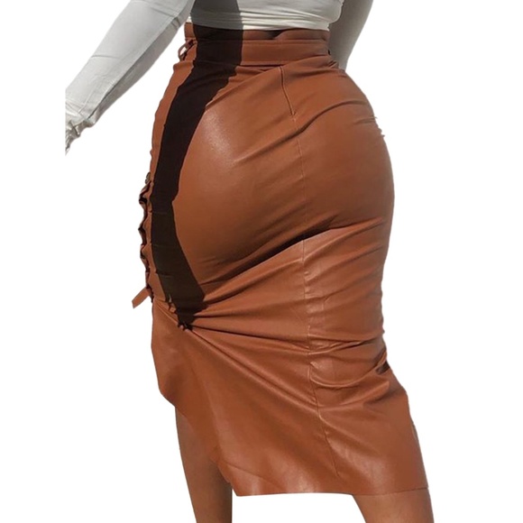 Faux Leather Asymmetrical Skirt - Picture 6 of 10